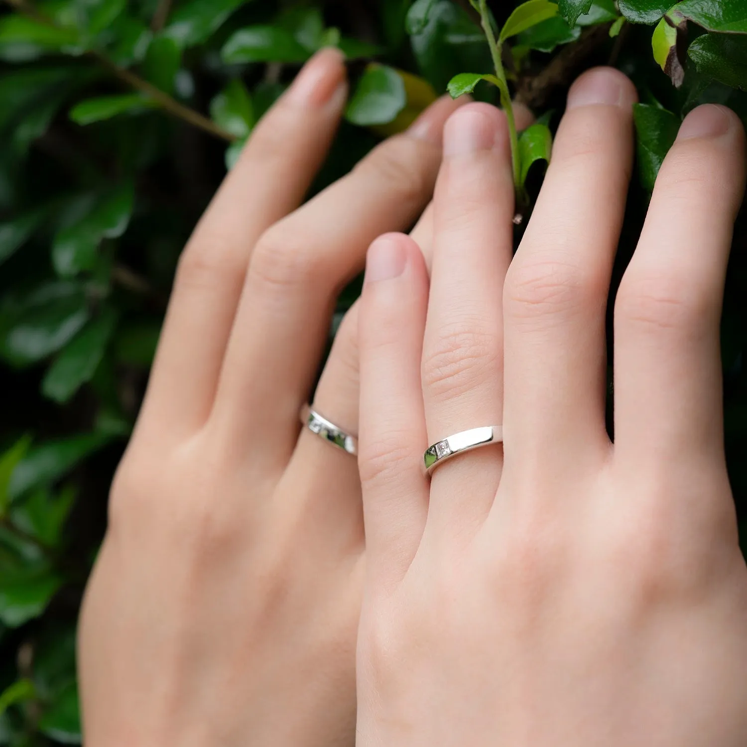 Couple Rings: Silver rhodium plated 2.2 mm princess cut CZ solitaire ring