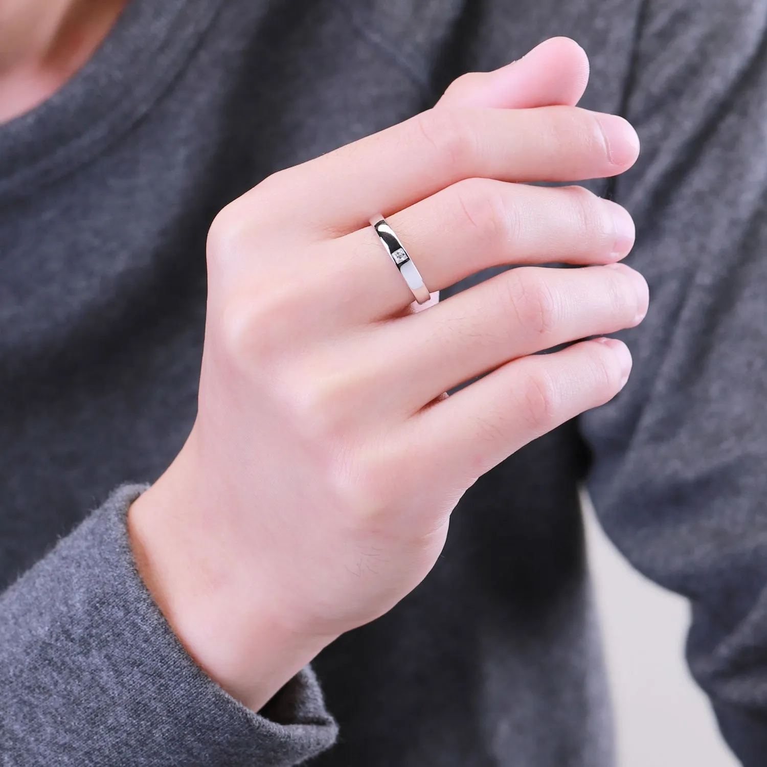 Couple Rings: Silver rhodium plated 2.7 mm princess cut CZ solitaire ring
