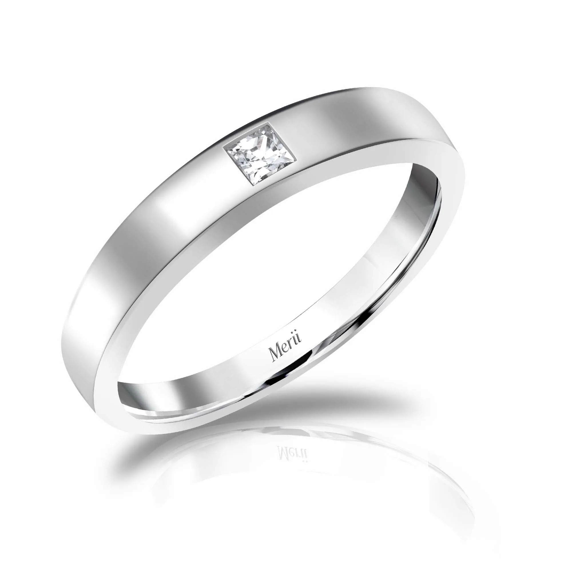 Couple Rings: Silver rhodium plated 2.7 mm princess cut CZ solitaire ring