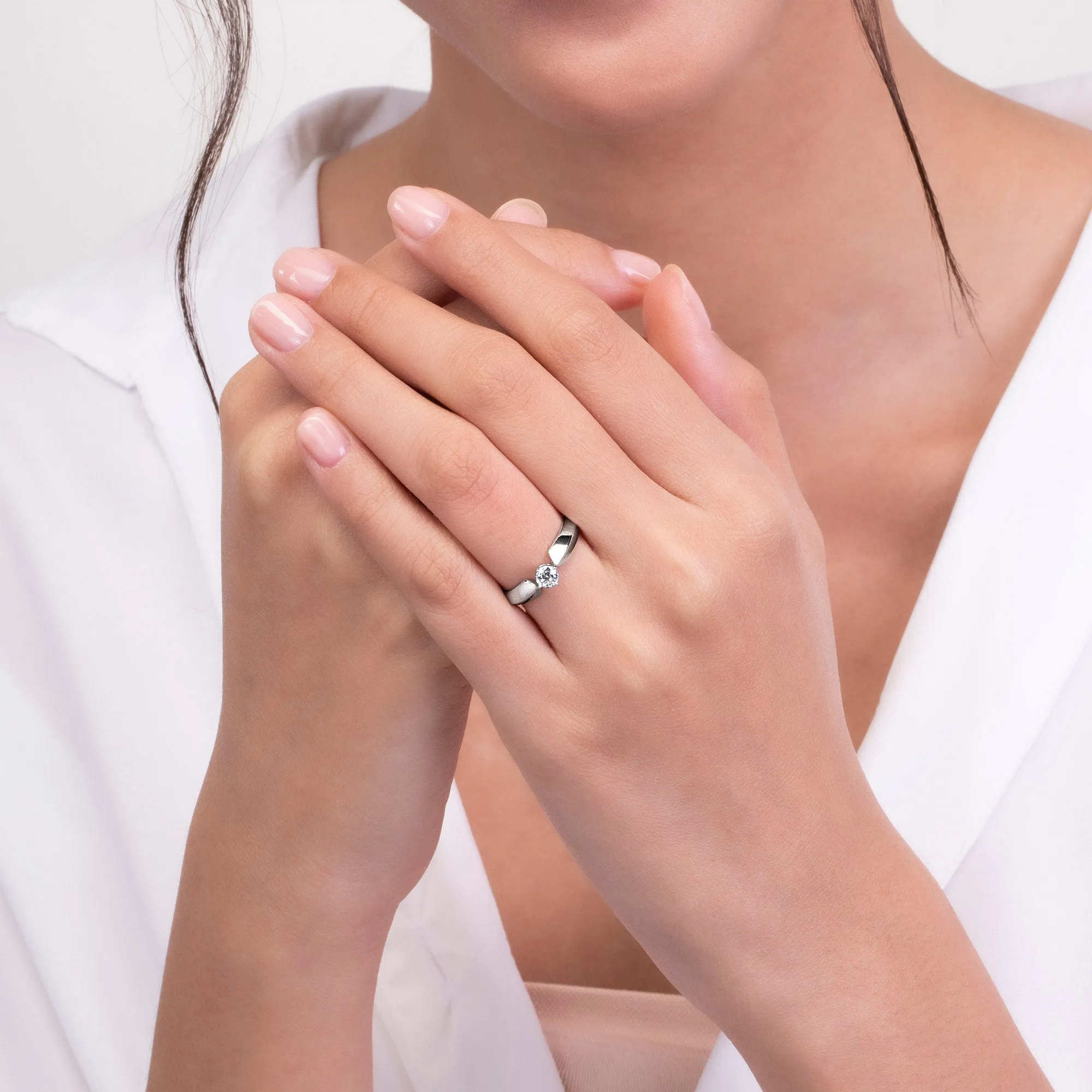 Couple Rings: Silver rhodium plated 5.8 mm 100 cuts CZ solitaire ring