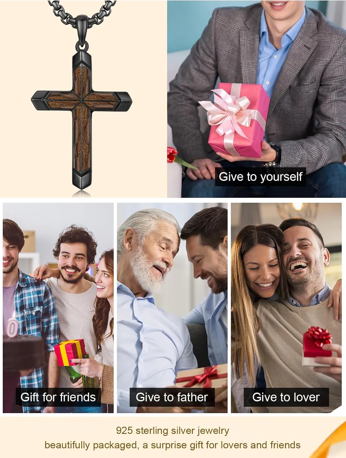 Cross Necklace for Men 925 Sterling Silver Turquoise Cross Pendant Necklace Religious Protection Jewelry Gifts for Women