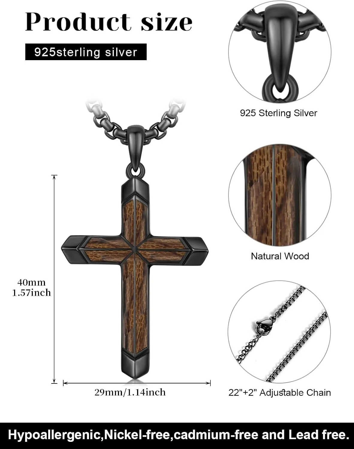 Cross Necklace for Men 925 Sterling Silver Turquoise Cross Pendant Necklace Religious Protection Jewelry Gifts for Women
