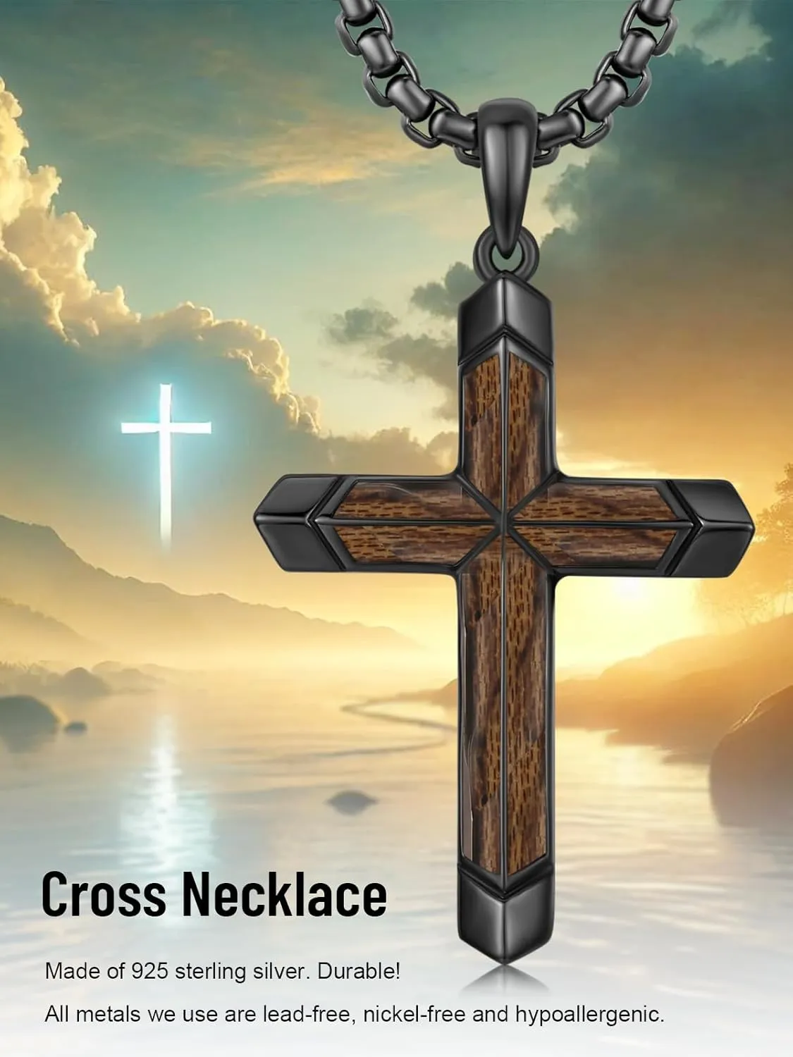 Cross Necklace for Men 925 Sterling Silver Turquoise Cross Pendant Necklace Religious Protection Jewelry Gifts for Women