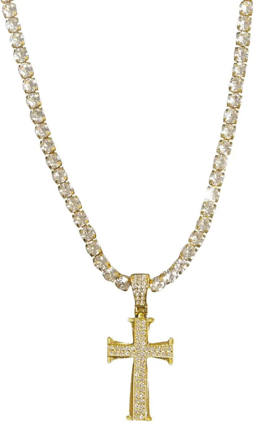 Cross Necklace for Men??Diamond Pendant Chain Necklace for Men??Goth Necklace Christian Jewelry for women