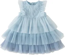 DAVE&BELLA Toddler Girls Tutu Dress, Tulle Ruffled Sleeveless Princess Dresses Summer Flower Sundress Wedding Birthday Party