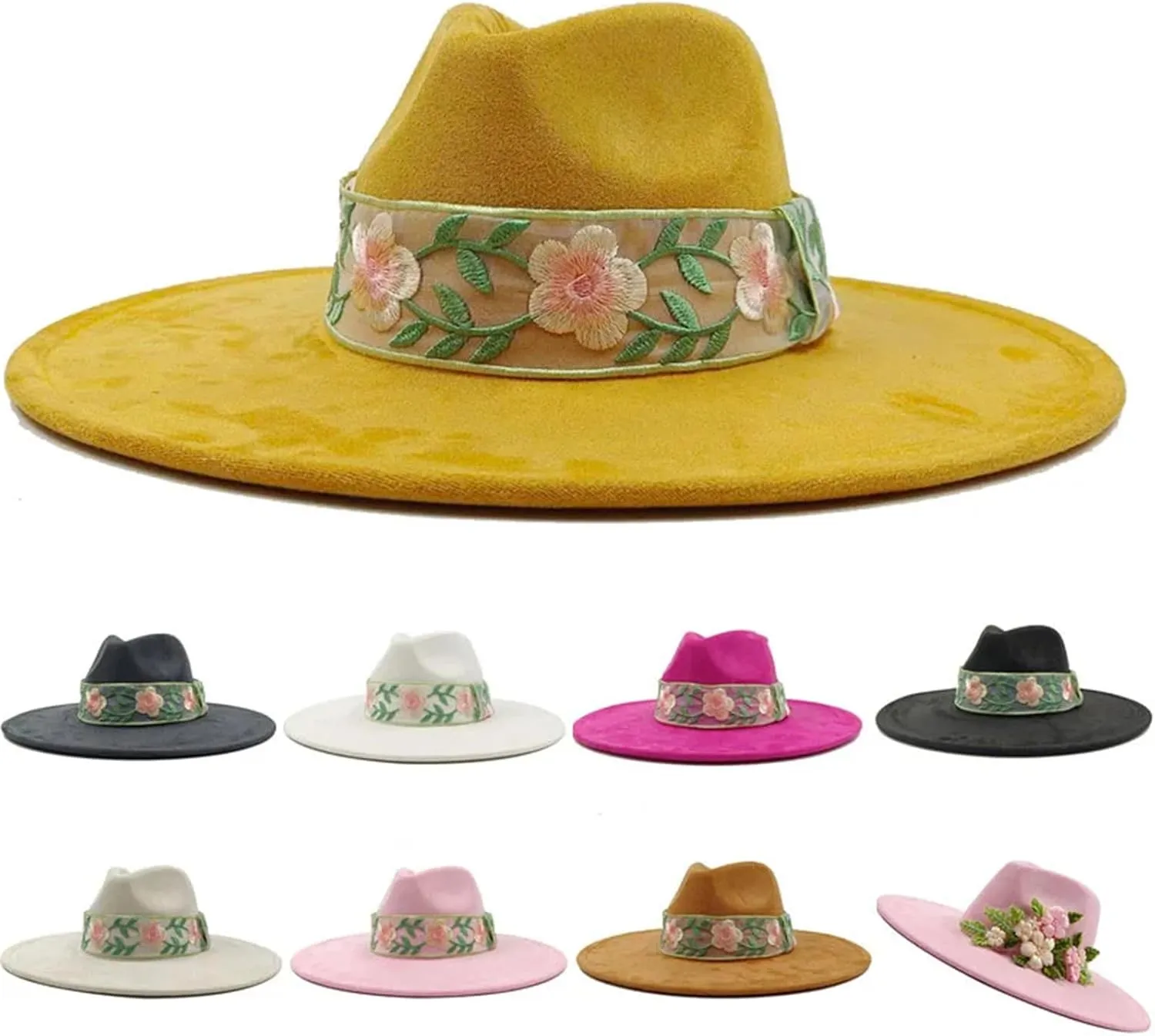 Decal Suede 9.5Cm Wide Brim Fedora Hat Men's and Women's Autumn/Winter Jazz Hat