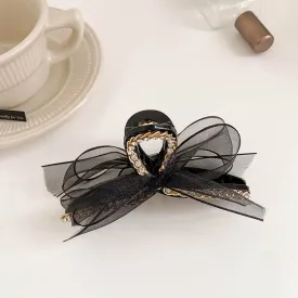 Elegant Rhinestone-Embellished Bowknot Hairpin with Mesh Lace Design