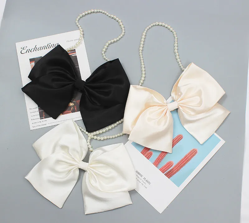 Fashion Ladies Design Sense Big Bow Sweater Brooch Necklace Clothes Decoration with Pin Headwear Oversized Hairpin