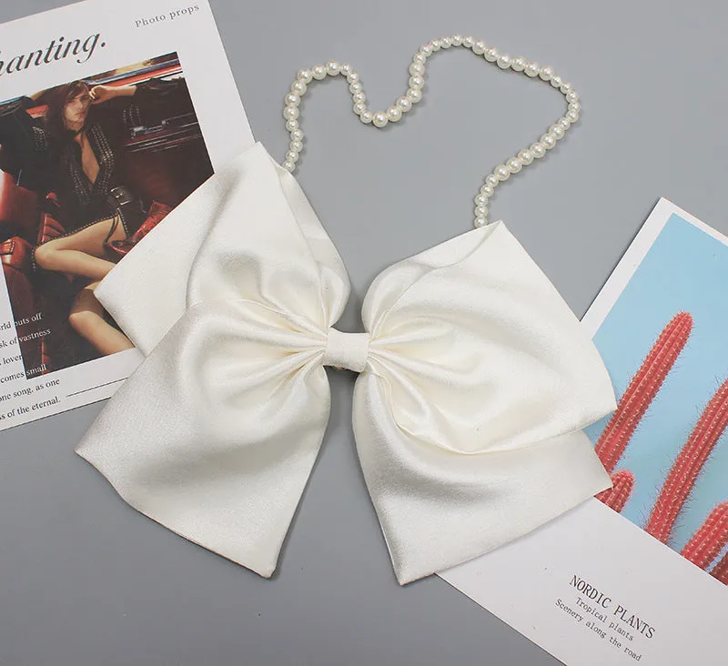 Fashion Ladies Design Sense Big Bow Sweater Brooch Necklace Clothes Decoration with Pin Headwear Oversized Hairpin