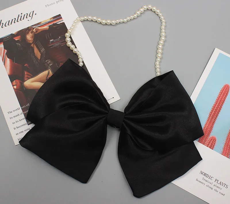 Fashion Ladies Design Sense Big Bow Sweater Brooch Necklace Clothes Decoration with Pin Headwear Oversized Hairpin