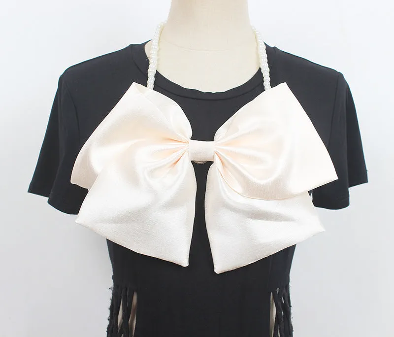 Fashion Ladies Design Sense Big Bow Sweater Brooch Necklace Clothes Decoration with Pin Headwear Oversized Hairpin