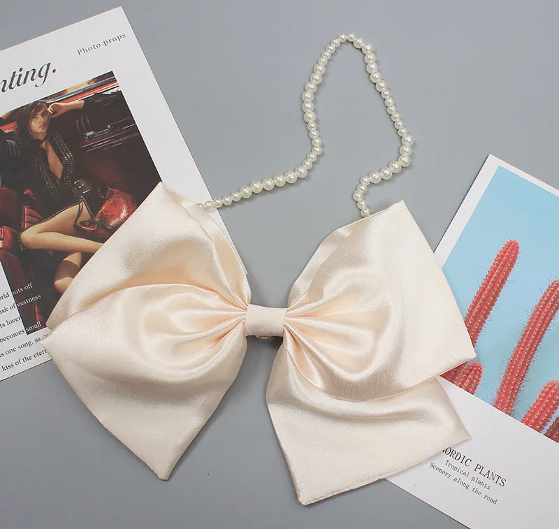 Fashion Ladies Design Sense Big Bow Sweater Brooch Necklace Clothes Decoration with Pin Headwear Oversized Hairpin