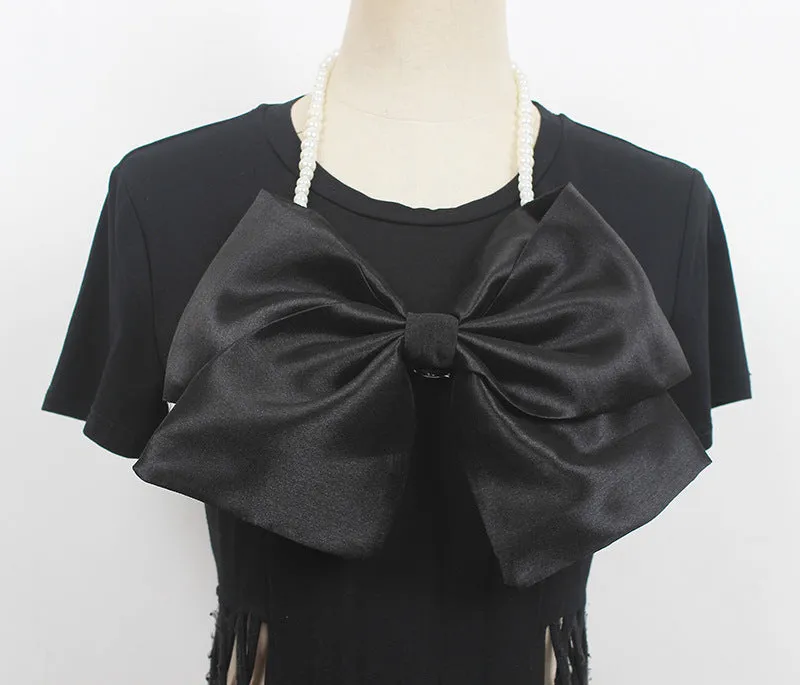 Fashion Ladies Design Sense Big Bow Sweater Brooch Necklace Clothes Decoration with Pin Headwear Oversized Hairpin