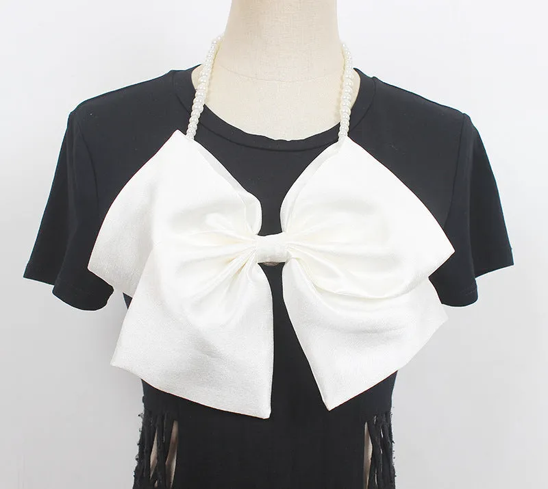 Fashion Ladies Design Sense Big Bow Sweater Brooch Necklace Clothes Decoration with Pin Headwear Oversized Hairpin