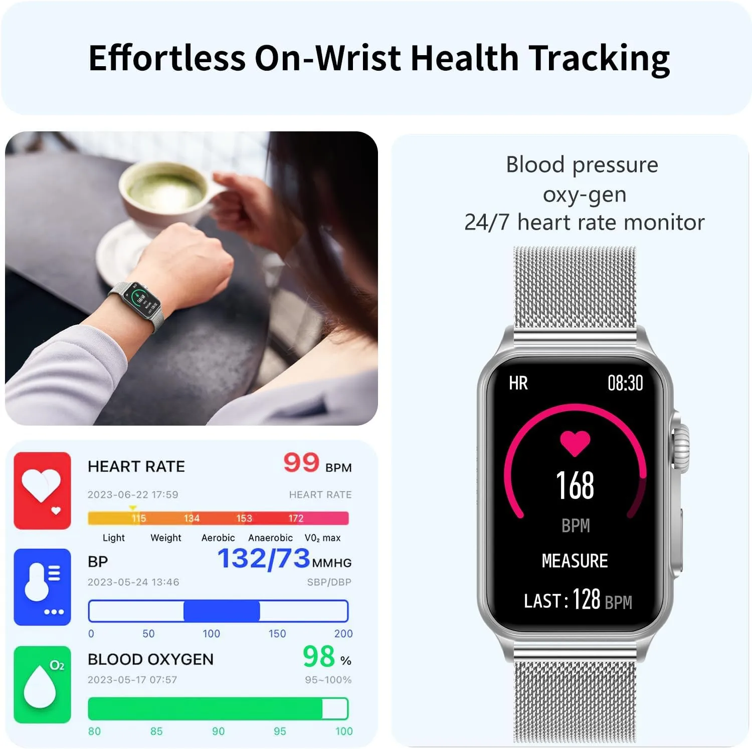 FITVII Nexa Fitness Tracker Answer/Make Calls, Smart Watch with Blood Pressure, Blood Oxygen, 24/7 Heart Rate Monitor, 120  Sport Mode Activity Tracker with Step Counter, Sleep Tracker for Women Men
