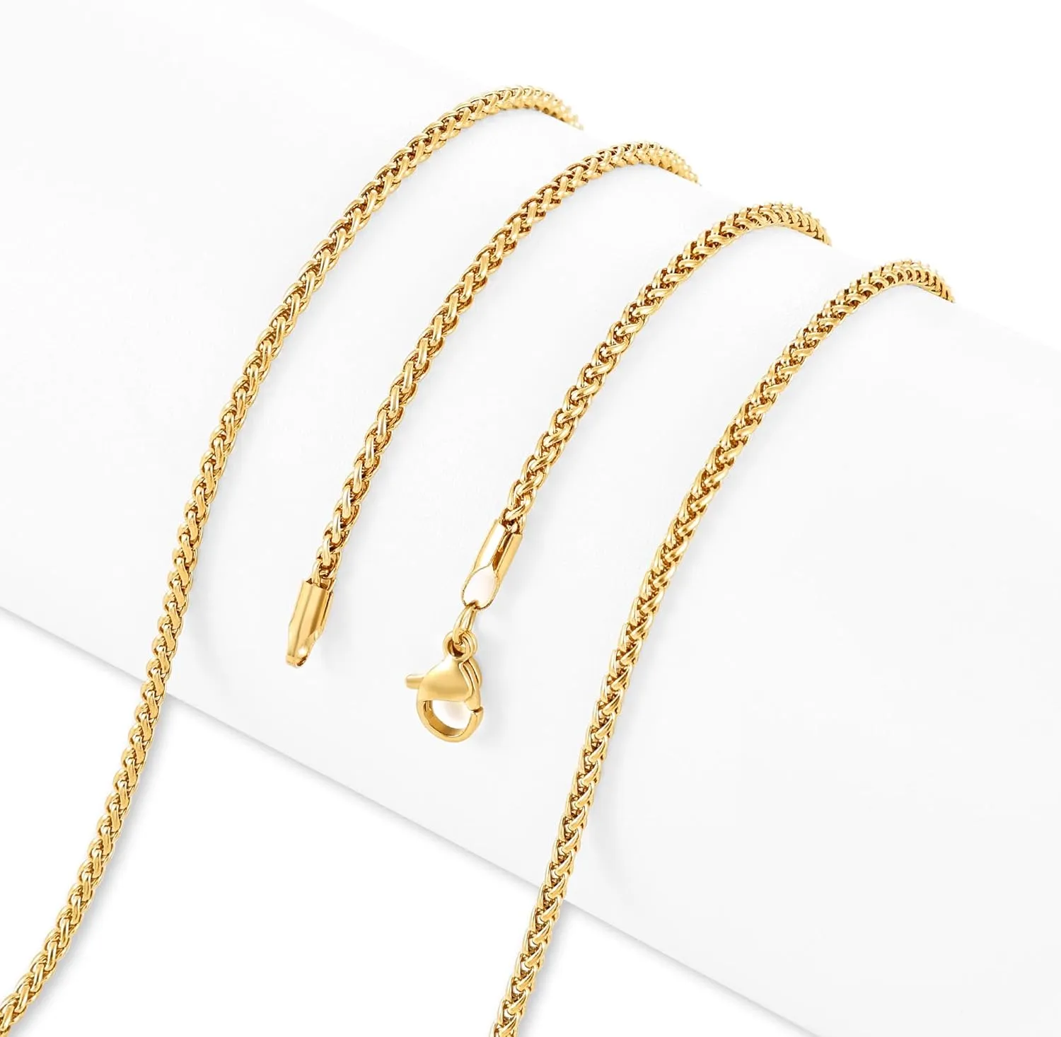 Fiusem Father's Day Gifts Gold Plated Wheat Chain Necklace for Men, 2/2.5/3/4/5mm Gold Stainless Steel Necklace Chains for Men and Women 16-28 Inch, Fathers Day Gifts for Dad