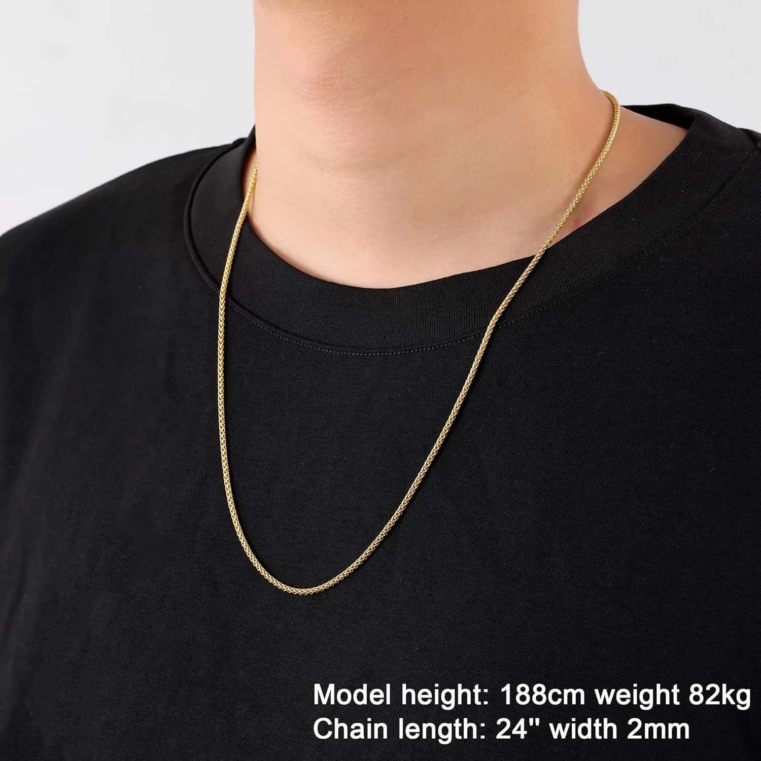 Fiusem Father's Day Gifts Gold Plated Wheat Chain Necklace for Men, 2/2.5/3/4/5mm Gold Stainless Steel Necklace Chains for Men and Women 16-28 Inch, Fathers Day Gifts for Dad