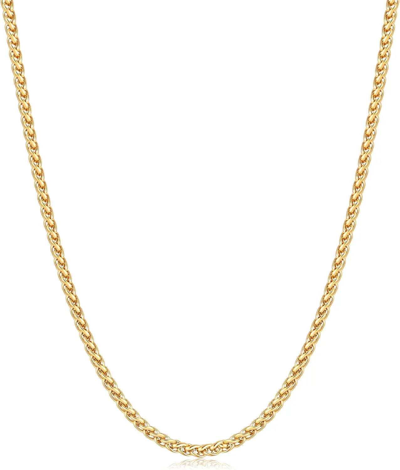 Fiusem Father's Day Gifts Gold Plated Wheat Chain Necklace for Men, 2/2.5/3/4/5mm Gold Stainless Steel Necklace Chains for Men and Women 16-28 Inch, Fathers Day Gifts for Dad