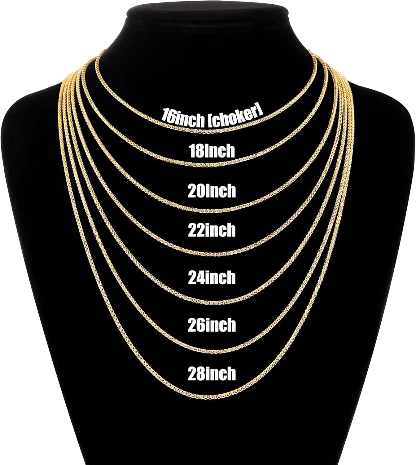 Fiusem Father's Day Gifts Gold Plated Wheat Chain Necklace for Men, 2/2.5/3/4/5mm Gold Stainless Steel Necklace Chains for Men and Women 16-28 Inch, Fathers Day Gifts for Dad