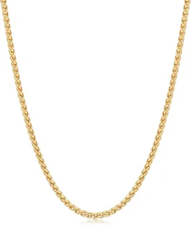 Fiusem Father's Day Gifts Gold Plated Wheat Chain Necklace for Men, 2/2.5/3/4/5mm Gold Stainless Steel Necklace Chains for Men and Women 16-28 Inch, Fathers Day Gifts for Dad