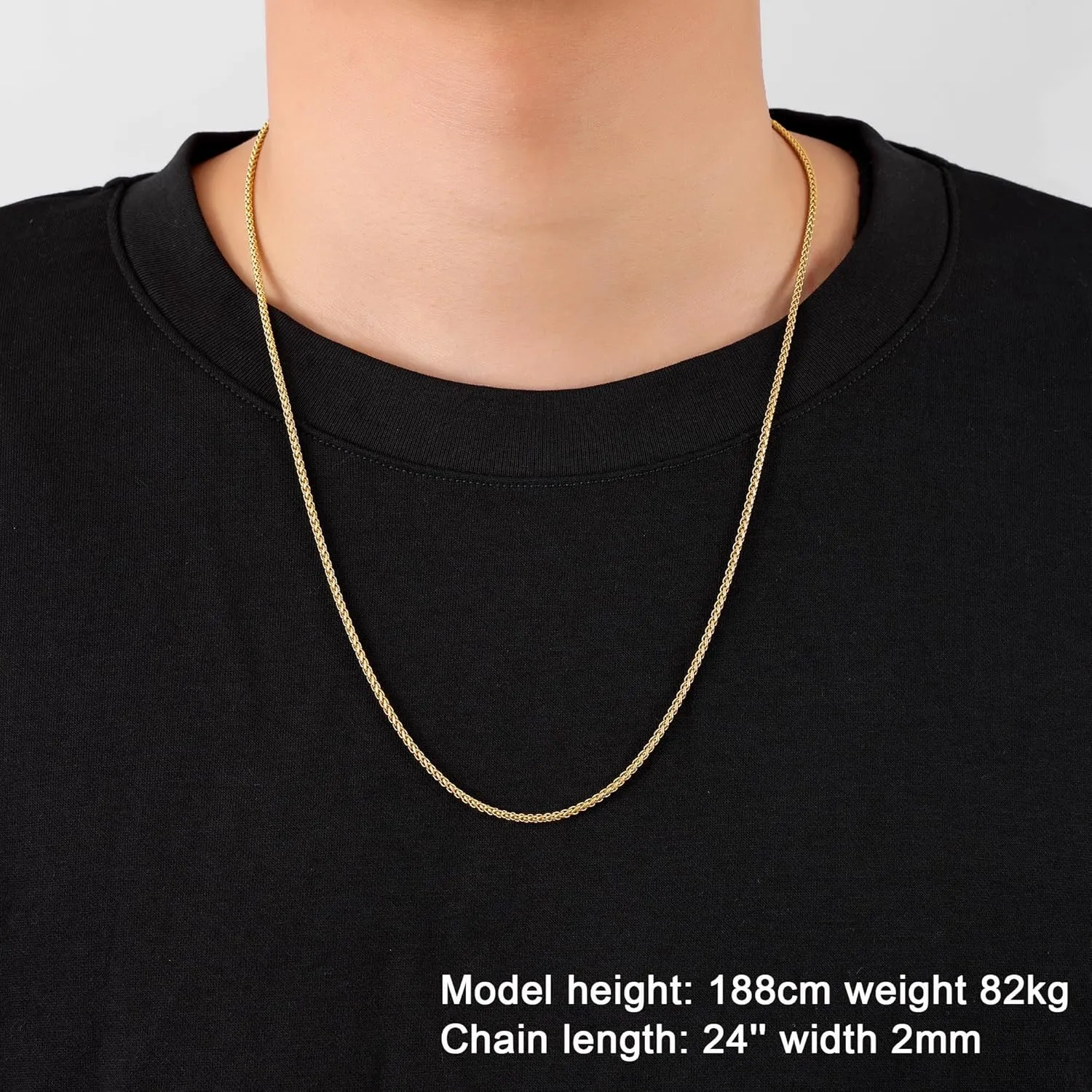 Fiusem Father's Day Gifts Gold Plated Wheat Chain Necklace for Men, 2/2.5/3/4/5mm Gold Stainless Steel Necklace Chains for Men and Women 16-28 Inch, Fathers Day Gifts for Dad