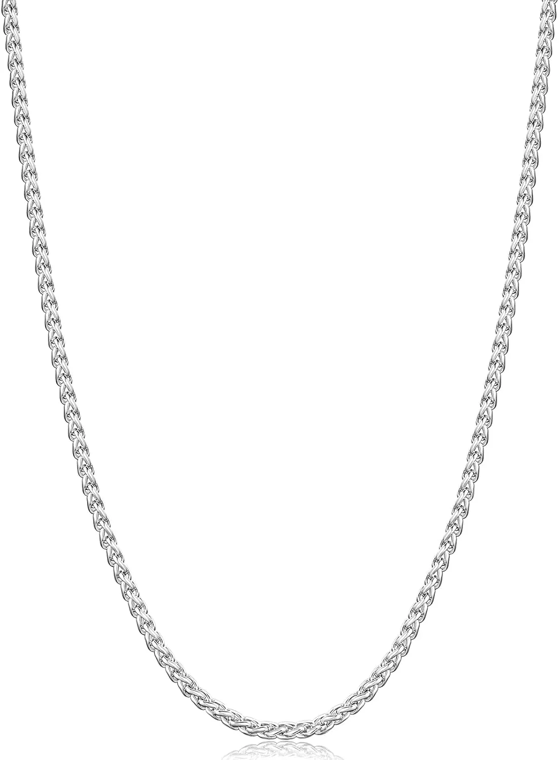 Fiusem Father's Day Gifts Wheat Chains for Men and Women, 2/2.5/3/4/5mm Silver Tone Necklace Chain, Stainless Steel Mens Necklace 16-28 Inch