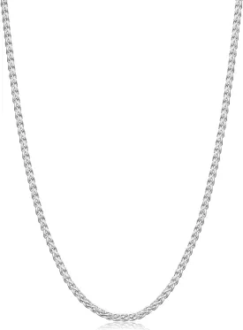 Fiusem Father's Day Gifts Wheat Chains for Men and Women, 2/2.5/3/4/5mm Silver Tone Necklace Chain, Stainless Steel Mens Necklace 16-28 Inch