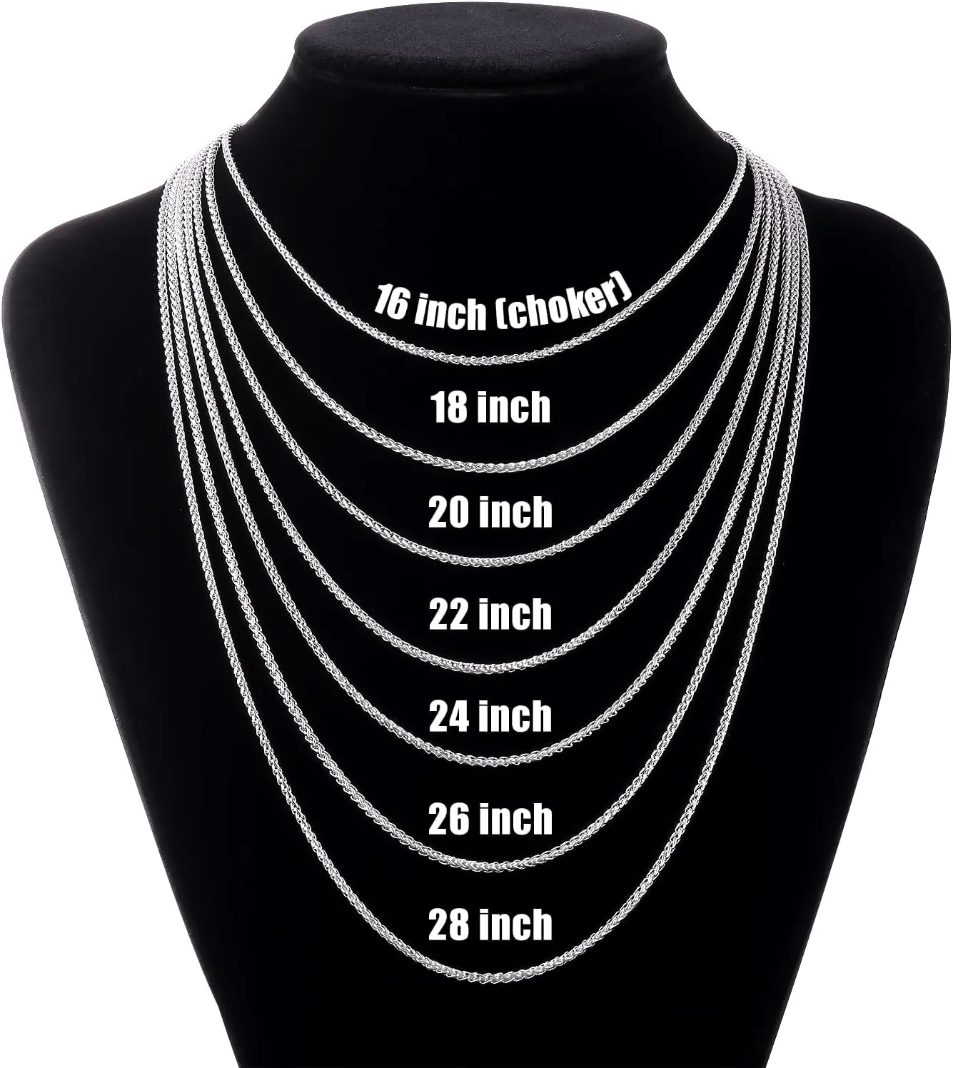 Fiusem Father's Day Gifts Wheat Chains for Men and Women, 2/2.5/3/4/5mm Silver Tone Necklace Chain, Stainless Steel Mens Necklace 16-28 Inch