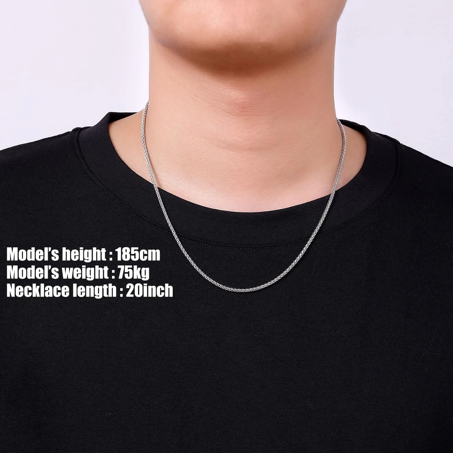 Fiusem Father's Day Gifts Wheat Chains for Men and Women, 2/2.5/3/4/5mm Silver Tone Necklace Chain, Stainless Steel Mens Necklace 16-28 Inch