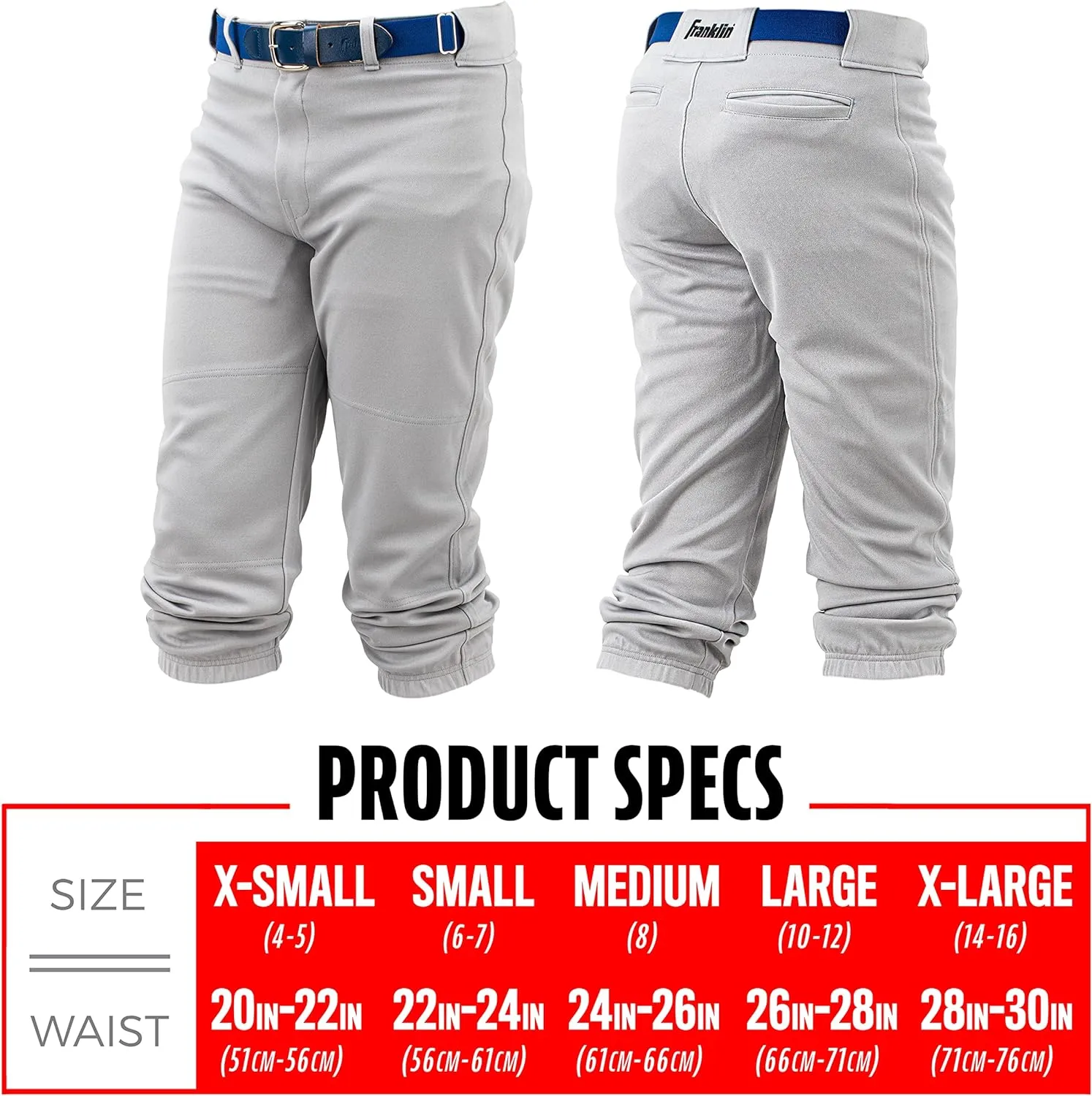 Franklin Sports Youth Baseball   Softball Pants - Knee High   Relaxed Fit Kids Baseball Pants - White, Black   Grey Pants
