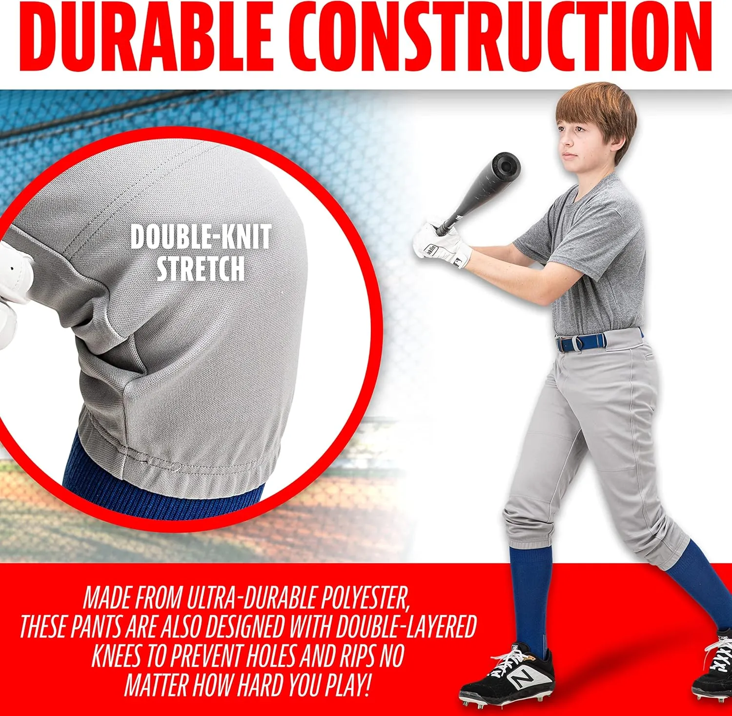 Franklin Sports Youth Baseball   Softball Pants - Knee High   Relaxed Fit Kids Baseball Pants - White, Black   Grey Pants