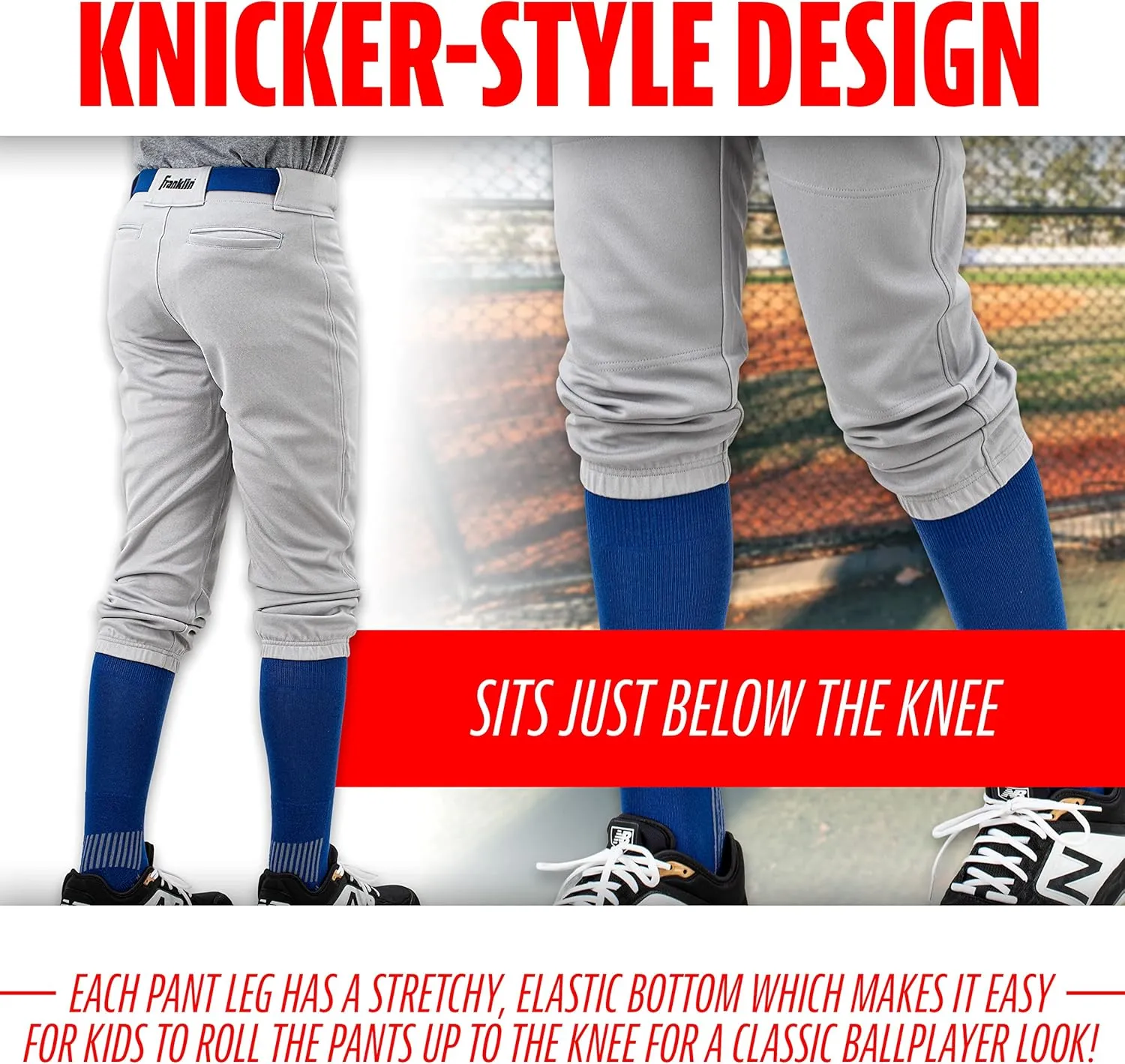 Franklin Sports Youth Baseball   Softball Pants - Knee High   Relaxed Fit Kids Baseball Pants - White, Black   Grey Pants