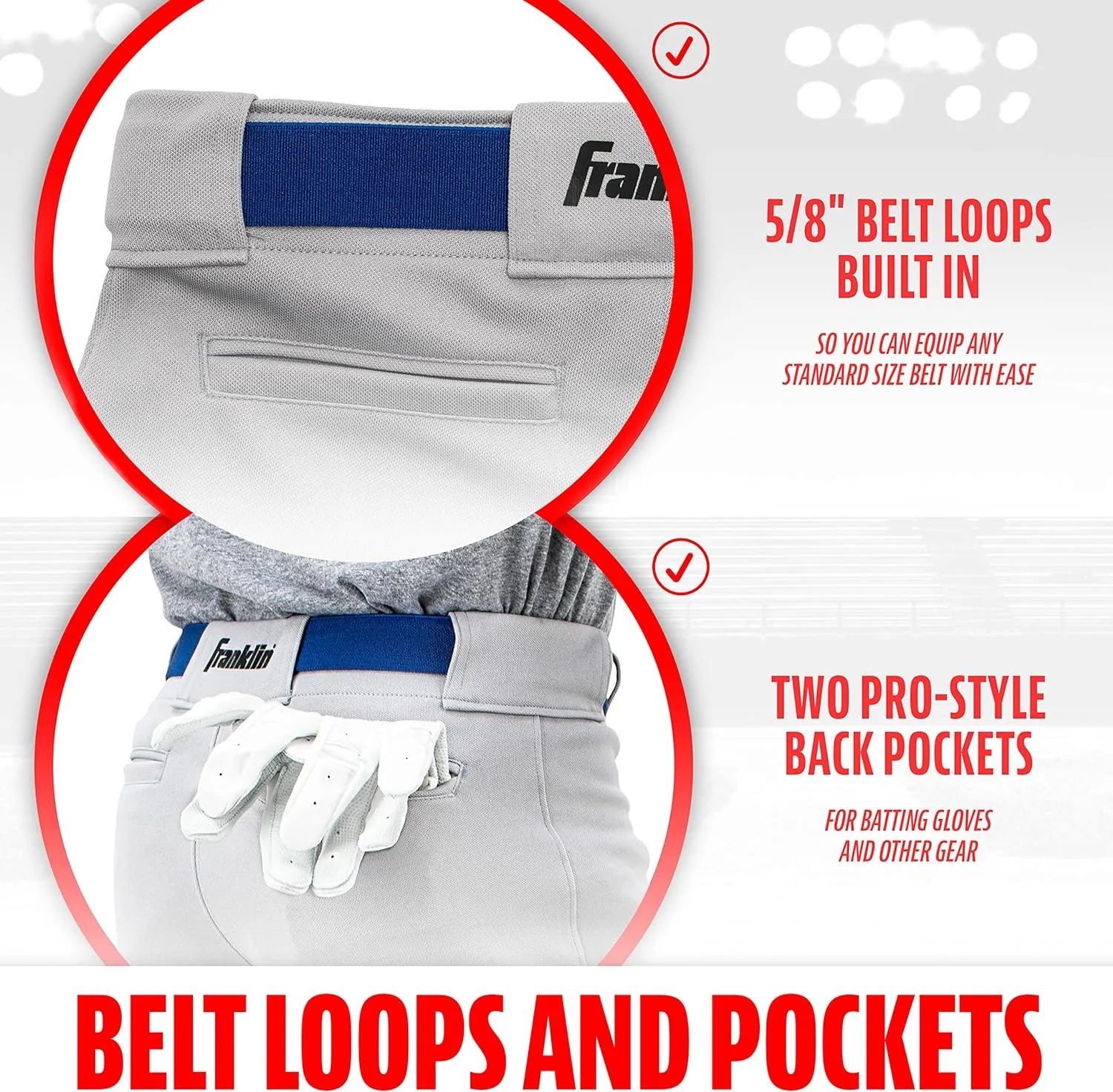 Franklin Sports Youth Baseball   Softball Pants - Knee High   Relaxed Fit Kids Baseball Pants - White, Black   Grey Pants