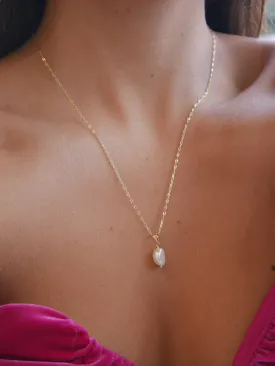 Freshwater Pearl Paper Clip Necklace, 18k Gold Plated .925 Sterling Silver Everyday Dainty Necklace