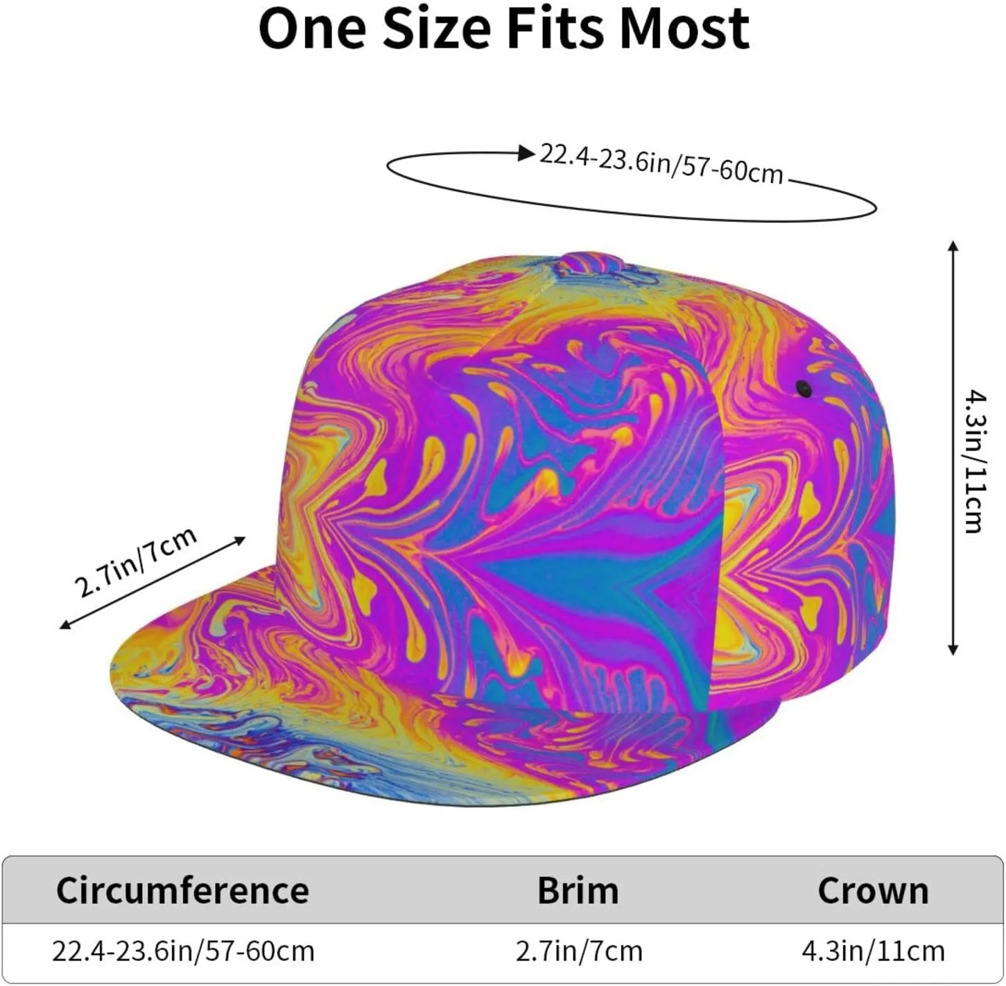 Funny Trippy Baseball Cap Men Women Rainbow Tie Dye Adjustable Snapback Flat Bill Hip Hop Hat