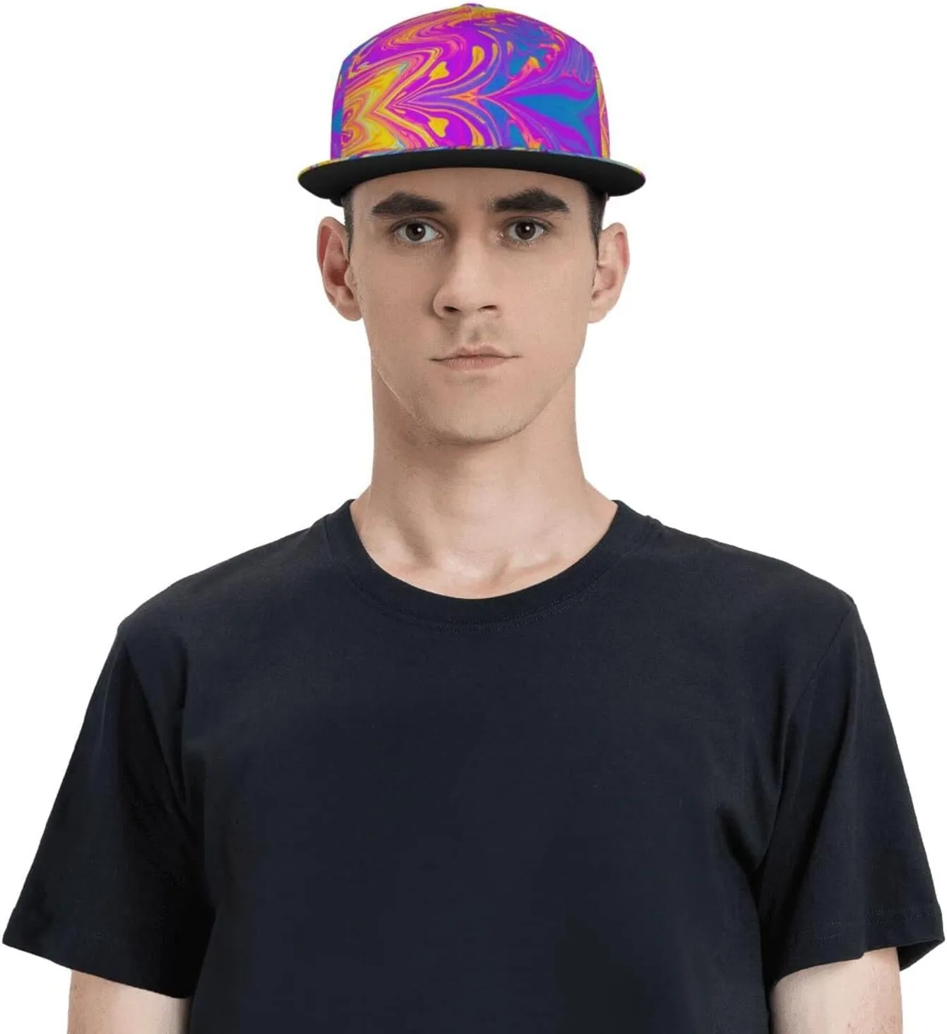 Funny Trippy Baseball Cap Men Women Rainbow Tie Dye Adjustable Snapback Flat Bill Hip Hop Hat