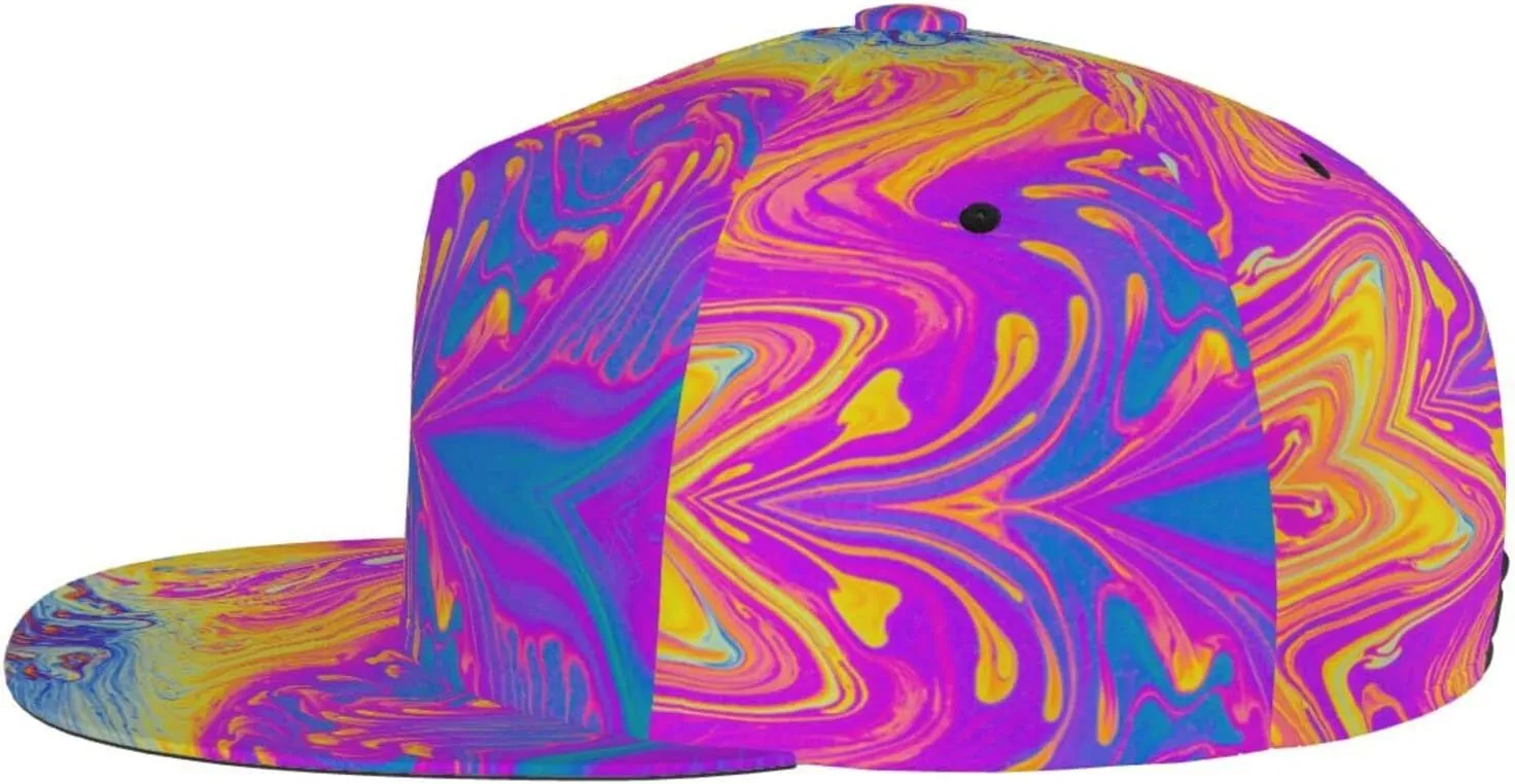 Funny Trippy Baseball Cap Men Women Rainbow Tie Dye Adjustable Snapback Flat Bill Hip Hop Hat