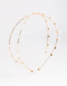 Gold Cross Over Pearl Headband