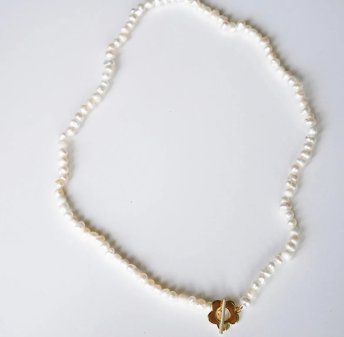 Golden Little Flower Freshwater Pearl Short Necklace
