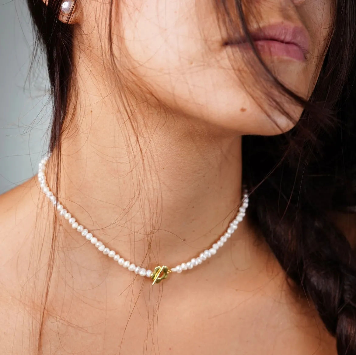 Golden Little Flower Freshwater Pearl Short Necklace