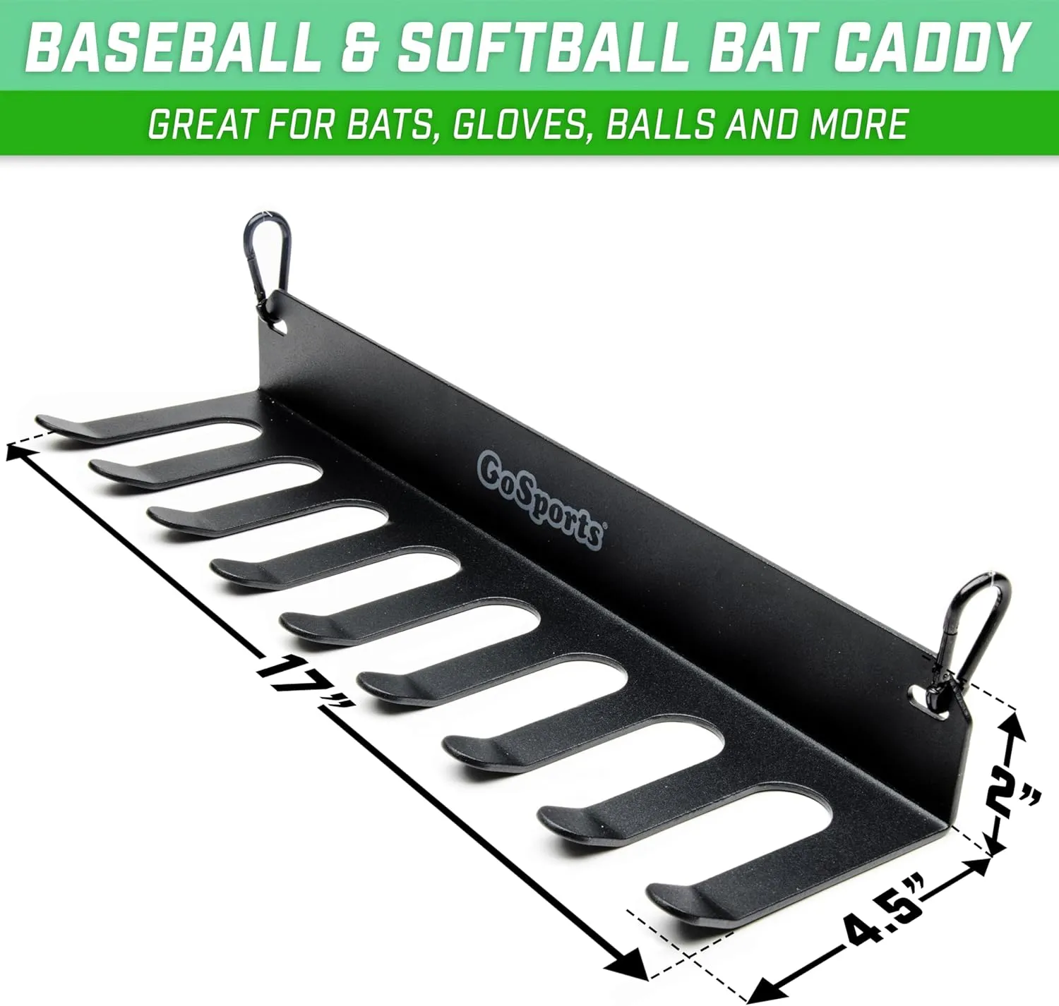 GoSports Baseball & Softball Bat Racks - Black or Red, Holds 16 Bats - Mount on Wall or Clip on Dugout Fence