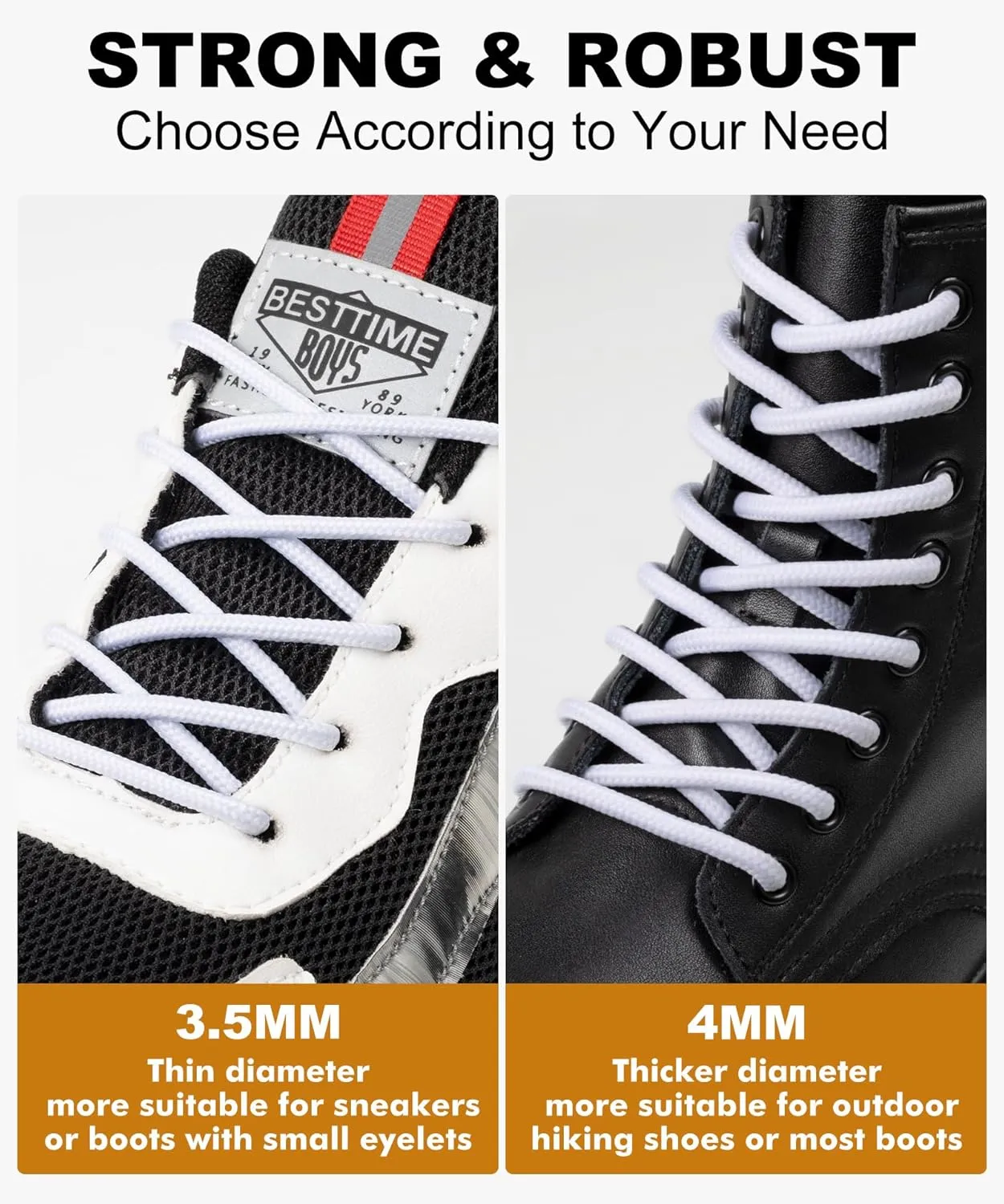 Handshop 2 Pairs Round Boots Shoelaces Heavy Duty Outdoor Shoe Laces 30-63 Shoestrings For Hiking Sporting Running