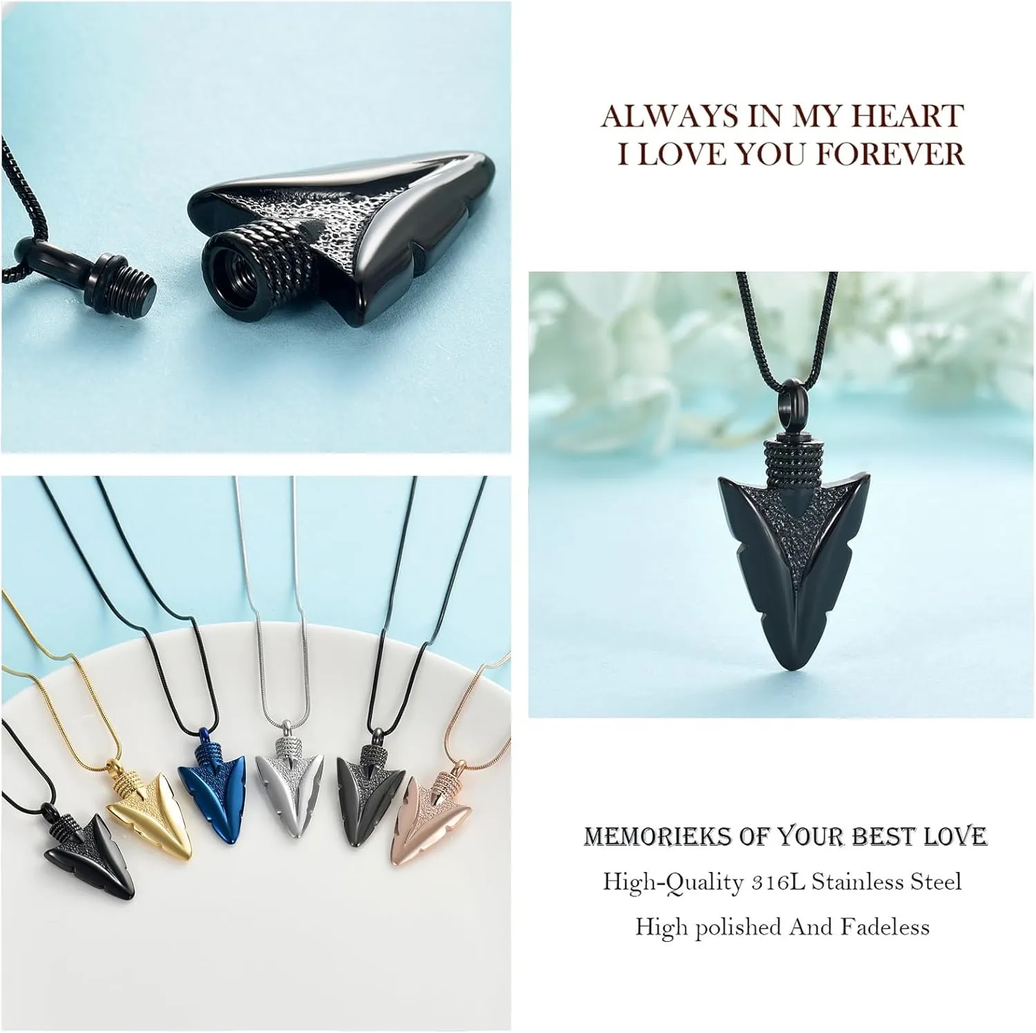 Hearbeingt Urn Necklace for Men Arrowhead Cremation Jewelry for Ashes Memorial Lockets Keepsakes Pendant for Women Men Memory Gift