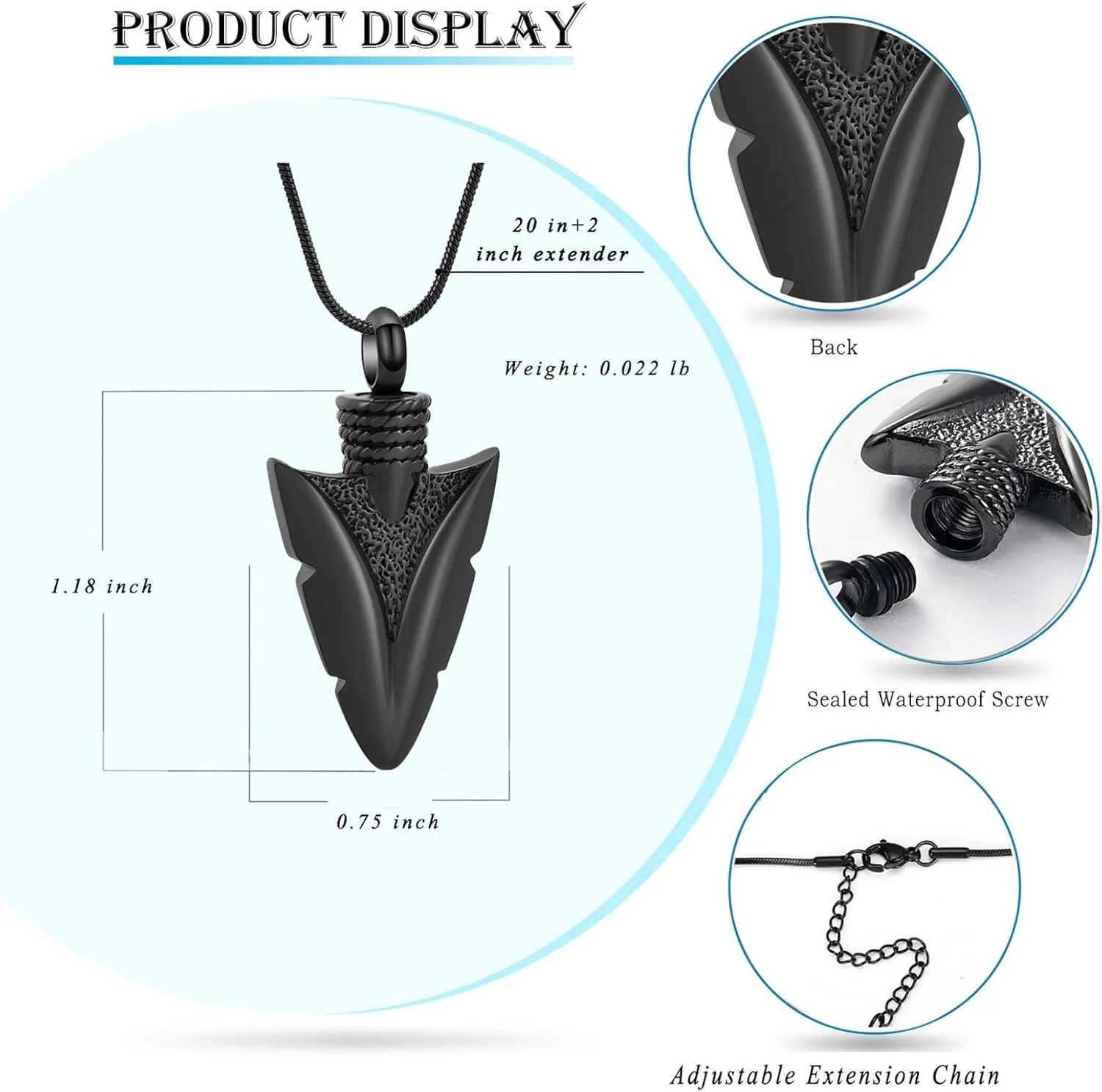 Hearbeingt Urn Necklace for Men Arrowhead Cremation Jewelry for Ashes Memorial Lockets Keepsakes Pendant for Women Men Memory Gift