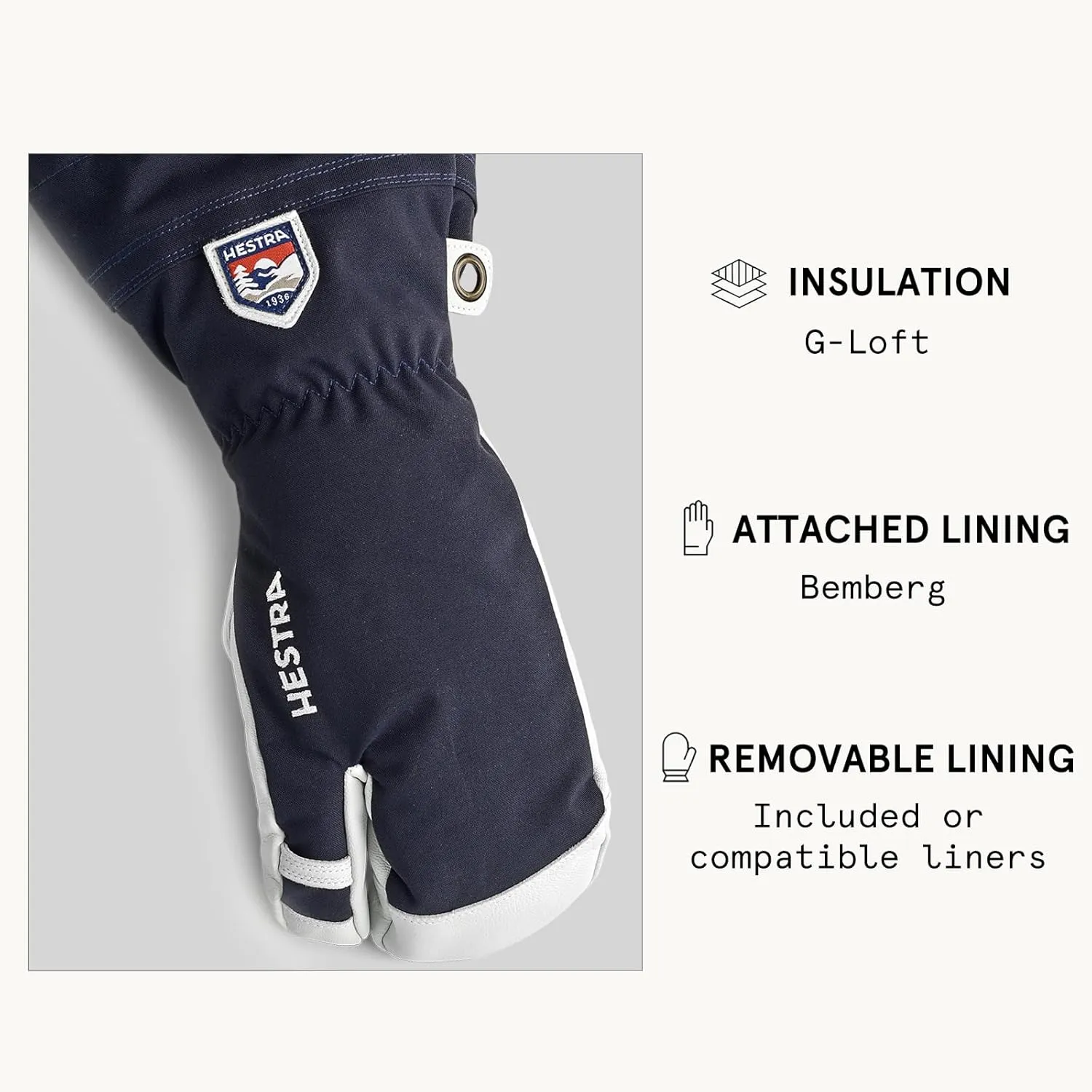 Hestra Army Leather Heli Ski Glove, 3-Finger Snow Glove for Skiing & Snowboarding for Men & Women