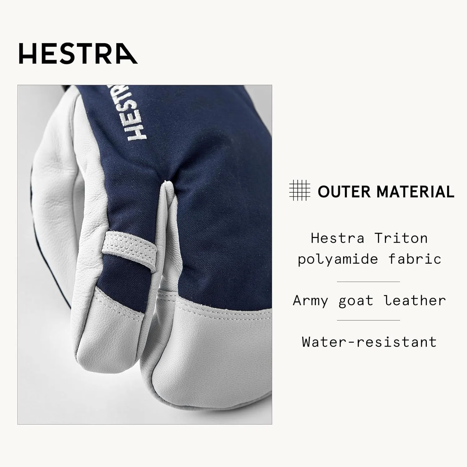 Hestra Army Leather Heli Ski Glove, 3-Finger Snow Glove for Skiing & Snowboarding for Men & Women