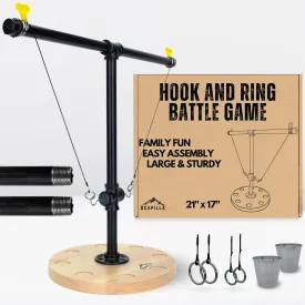 Hook and Ring Battle Game - Large 21x17 Ring Swing Hook Game Set for All Ages - Table Top Ring Hook Game Includes Scoring Ladder and Shot Glasses