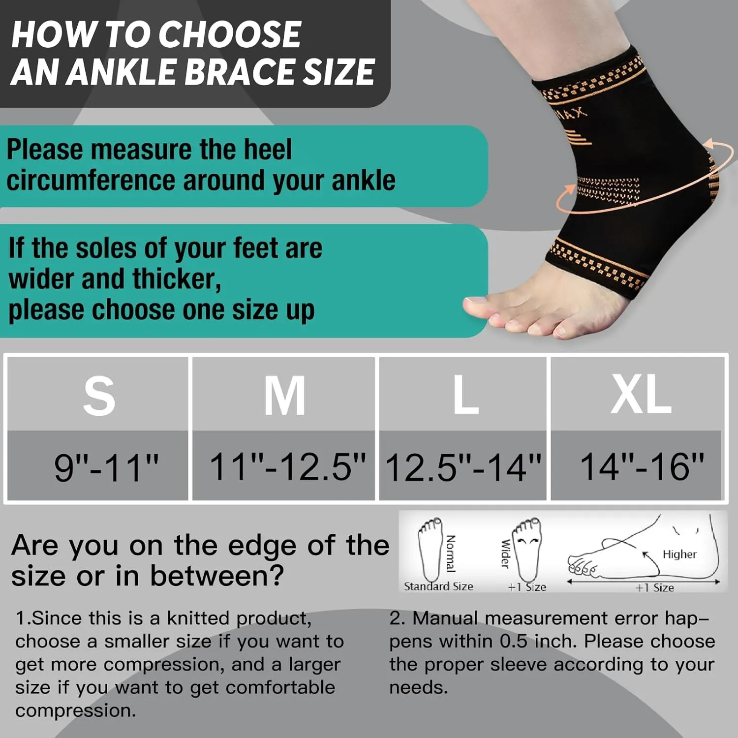 INDEEMAX Copper Ankle Brace for Women Men, Copper Infused Ankle Compression Support Sleeve for Plantar Fasciitis, Sprained Ankle, Football, Running, Daytime or Night Use (M)