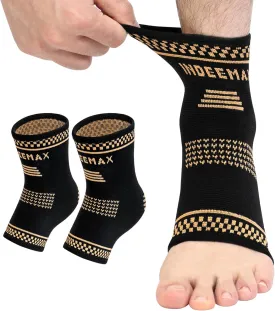 INDEEMAX Copper Ankle Brace for Women Men, Copper Infused Ankle Compression Support Sleeve for Plantar Fasciitis, Sprained Ankle, Football, Running, Daytime or Night Use (M)