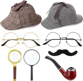 Jeyiour 8 pcs Detective Costume Accessories for Adults Men Women Detective Hat Kit Outfit Party Decor